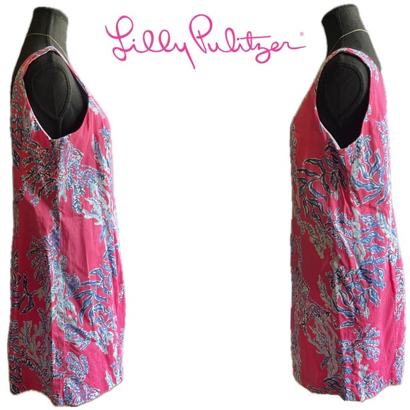 Lilly Pulitzer Cathy Capri Pink Samba Coral Palm Beach Coastal Shift Dress Sz 12 - Picture 3 of 10